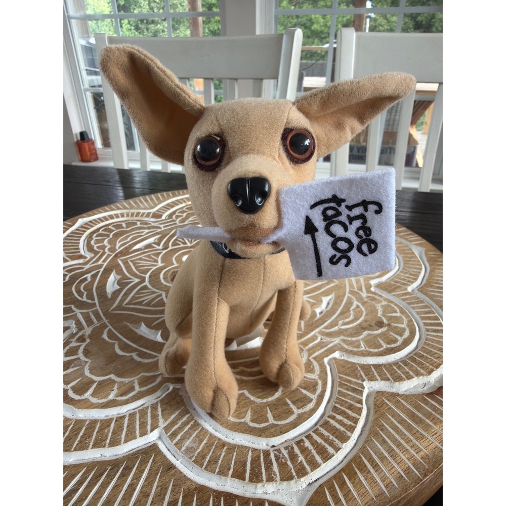 Vintage 1998 Taco Bell Talking Chihuahua Plush Dog | "Free Tacos" Sign